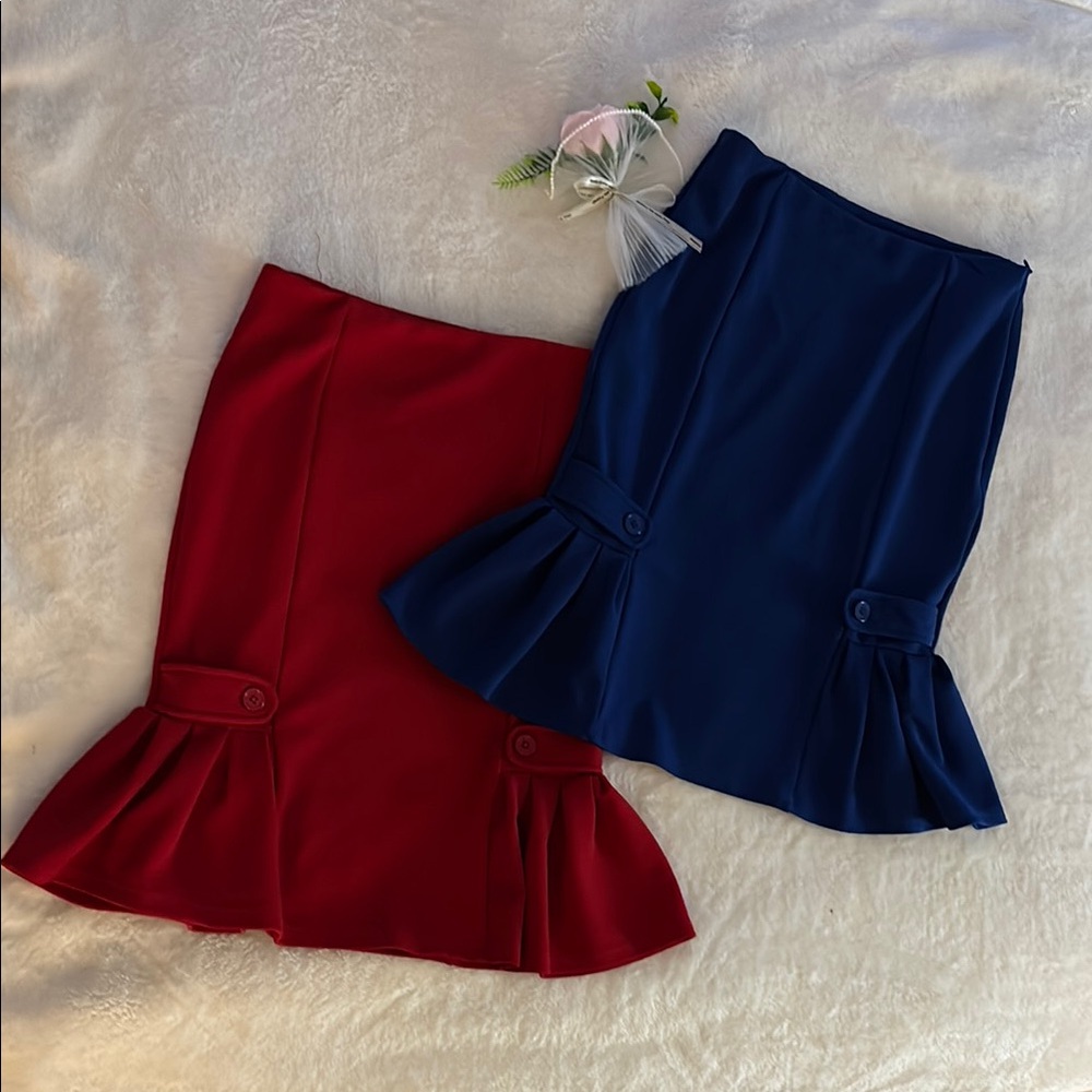 Elegant Red and Blue Women's Skirt Set